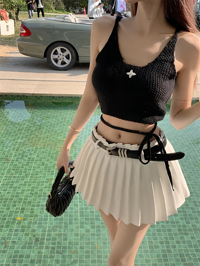 Summer Strap Camisoles Women Knit Vest Tie Slim Casual Tank Top Outwear Crop Top