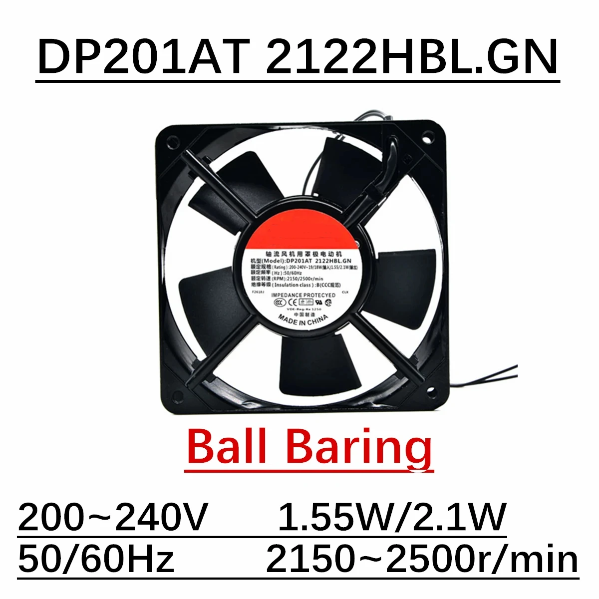 

DP201AT 2122HBL.GN 200-240V 12025 2 Wire Double Ball Bearings Computer Chassis Server Cooling Fan