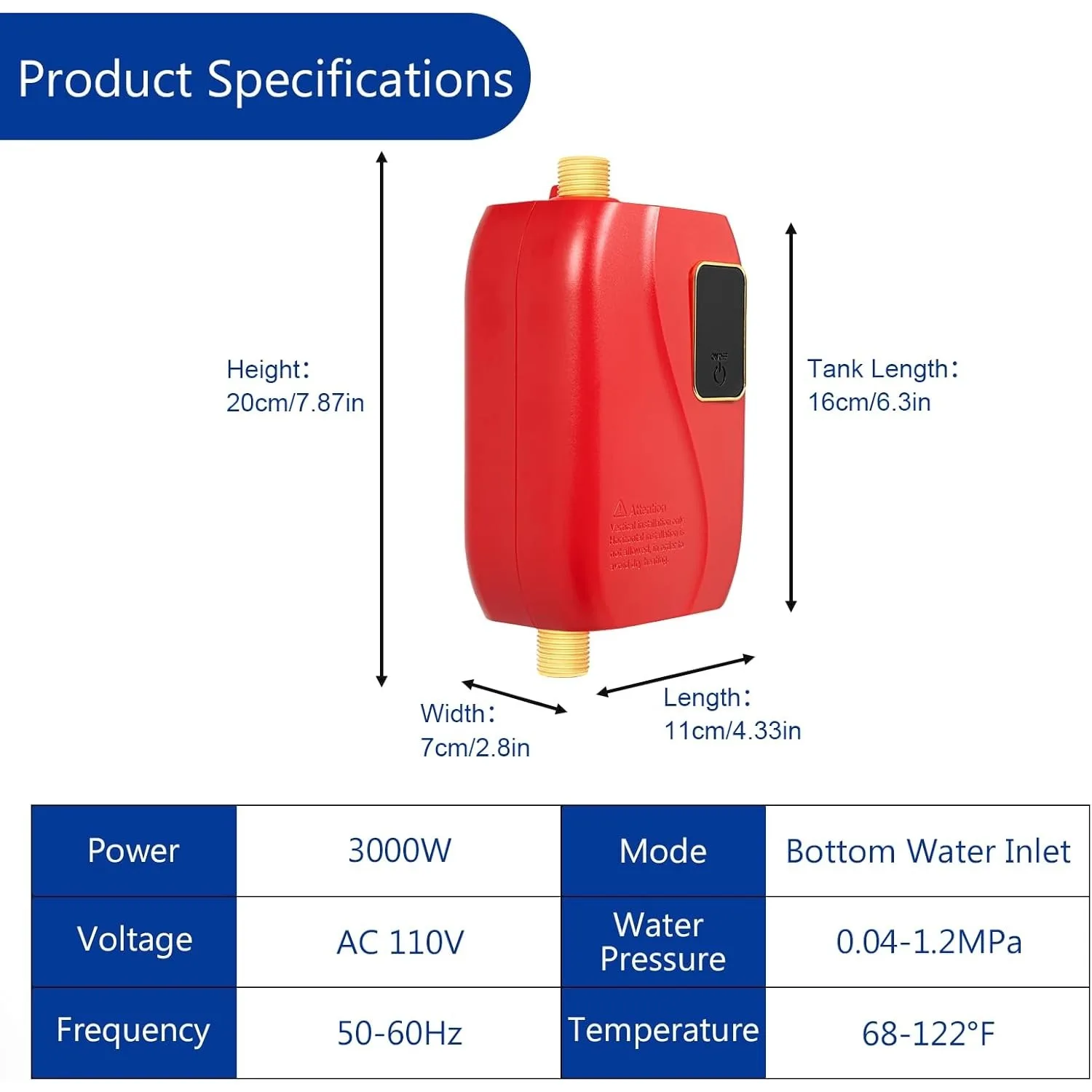 Elektrischer Mini-Warmwasserbereiter ohne Durchlauferhitzer, sofortige Warmwasserbereitungsmaschine, 3 kW kleiner kompakter Tank für Küche und Badezimmer