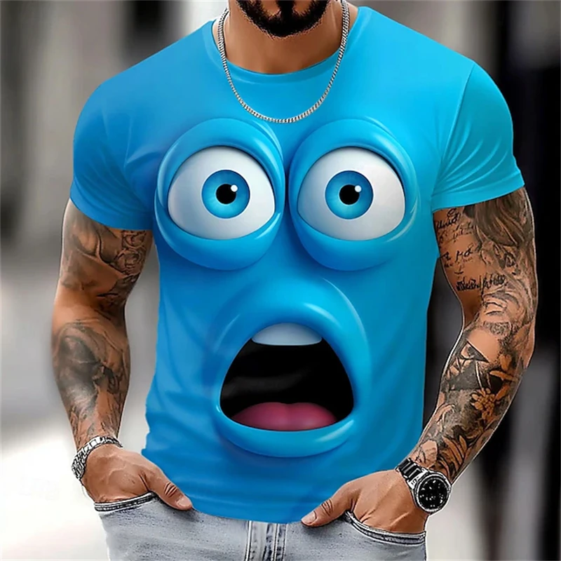 Men's Cartoon Funny Face Graphic T Shirt Summer Novelty Short Sleeve T Shirt Casual Fashion Oversized Unisex Tops Party Cosplay