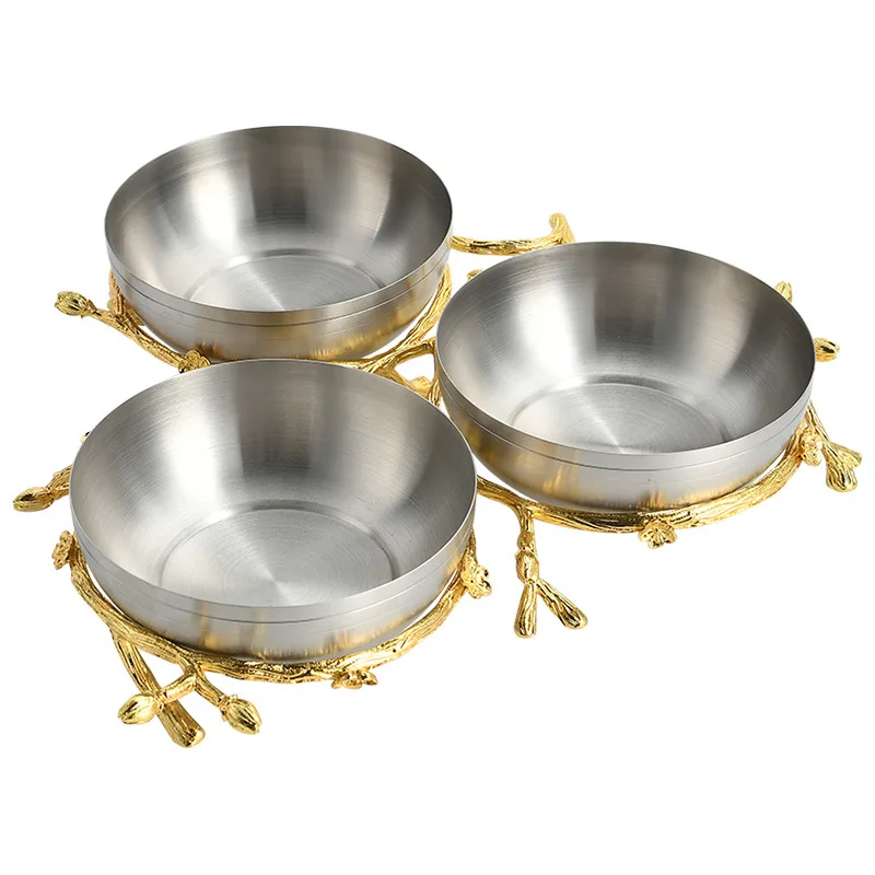 Light luxury platinum orchid snack bowl handmade stainless steel bowl light luxury tableware fruit plate birthday gift wedding g