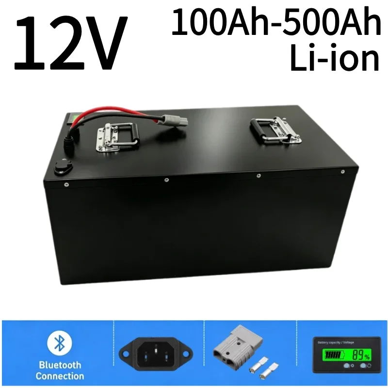 Batterie Rechargeable Li-ion 12V 100Ah-500Ah BMS Protection Pour Panneau Solaire 1/2KW Onduleur Camping RV Marine Voiturette Gol