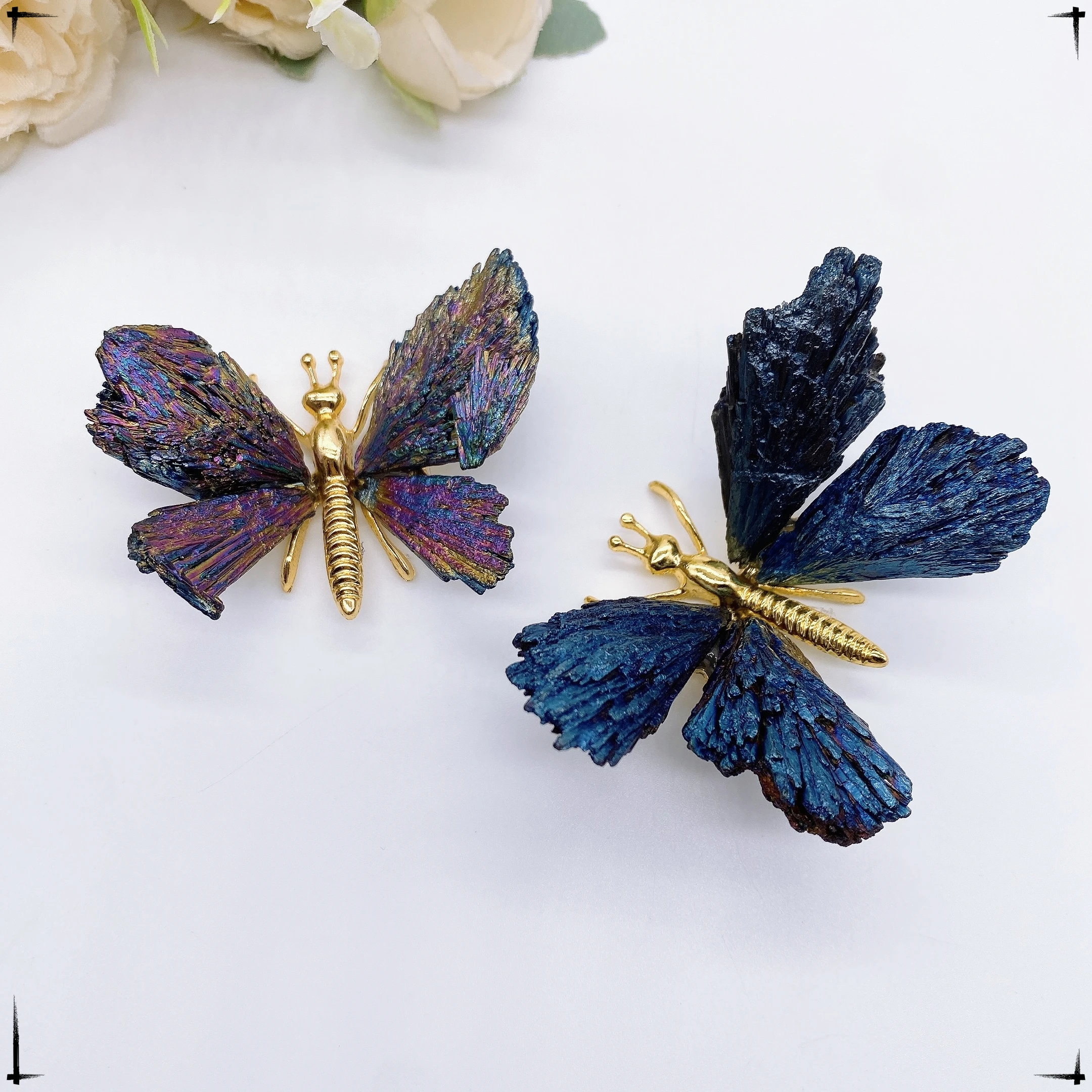 1PC Color Plating Crystal Butterfly Natural Black Tourmaline Electroplating Butterfly Spar Crafts Ornaments Home Decor Gift view 3
