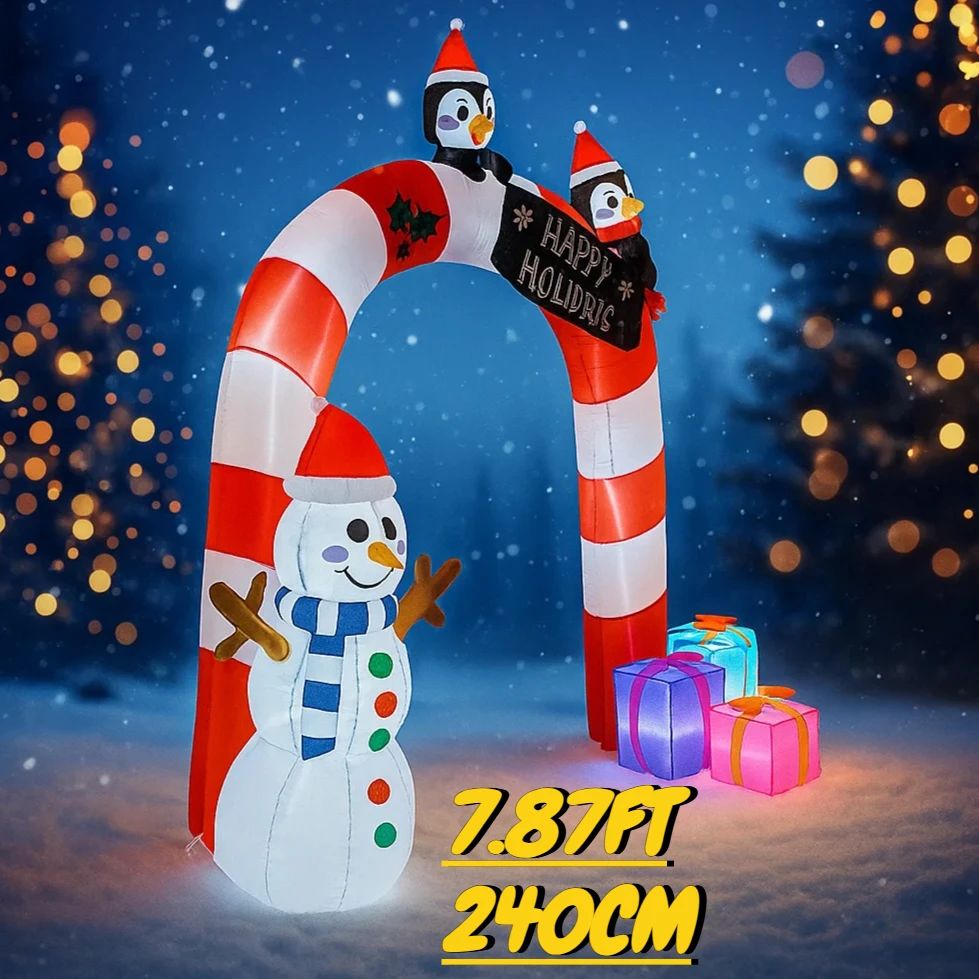 

7.87FT Inflatable Toy LED Christmas Arch Snowman Penguin Gift Christmas Supplie For Yard Home Inflatable Yard Decorations