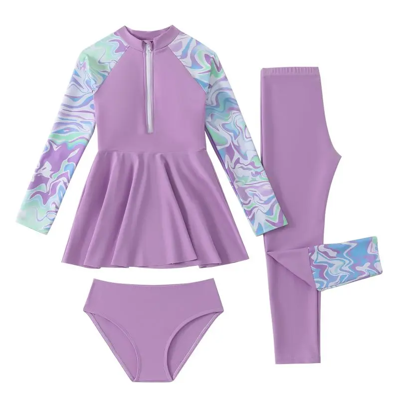 

3pcs Children Girls Swimsuit Girls' Dress+Triangle Pants+Pants Swimming Split Bathing Suits