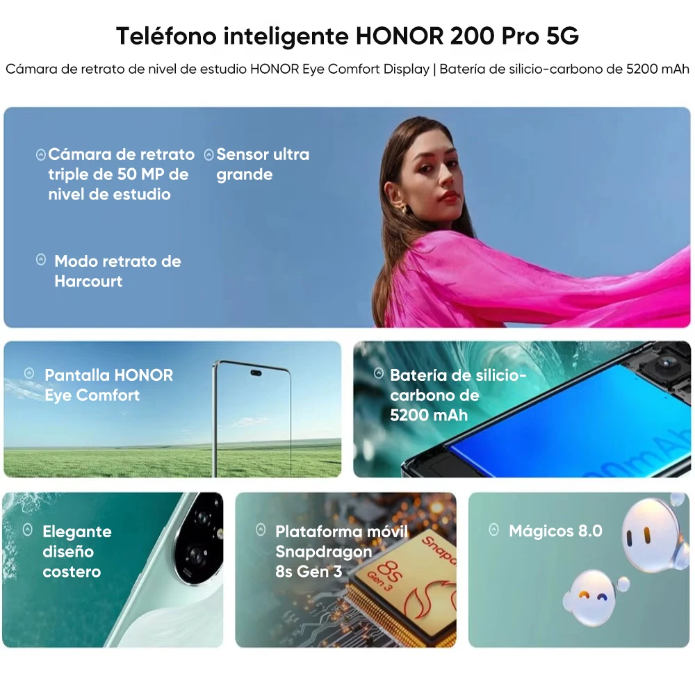 الإصدار العالمي Honor 200 Pro Snapdragon 8S Gen 3 5g الهاتف الذكي 6.78 بوصة 120 هرتز شاشة Amoled تدعم Honor 100 وات شحن فائق