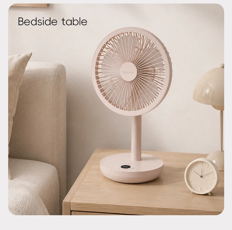BLDC Oscillating Desktop Fan 4000mAh 5 Wind Speeds Silent Portable Rechargeable Fan with Timing Function for Home Room Gift