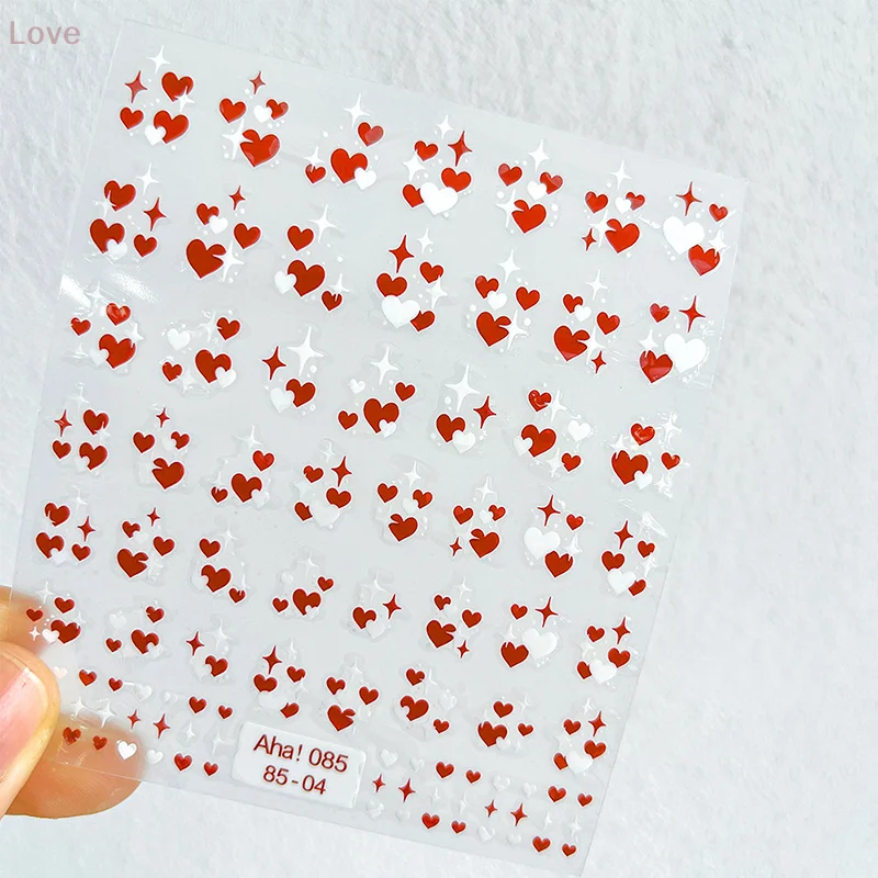[L & P] الأحمر الحب القلب عيد الحب مسمار الفن ملصقات ذاتية اللصق Kawaii الخوخ القلب ملصق مائي DIY قطع القلب مانيكير المنزلق