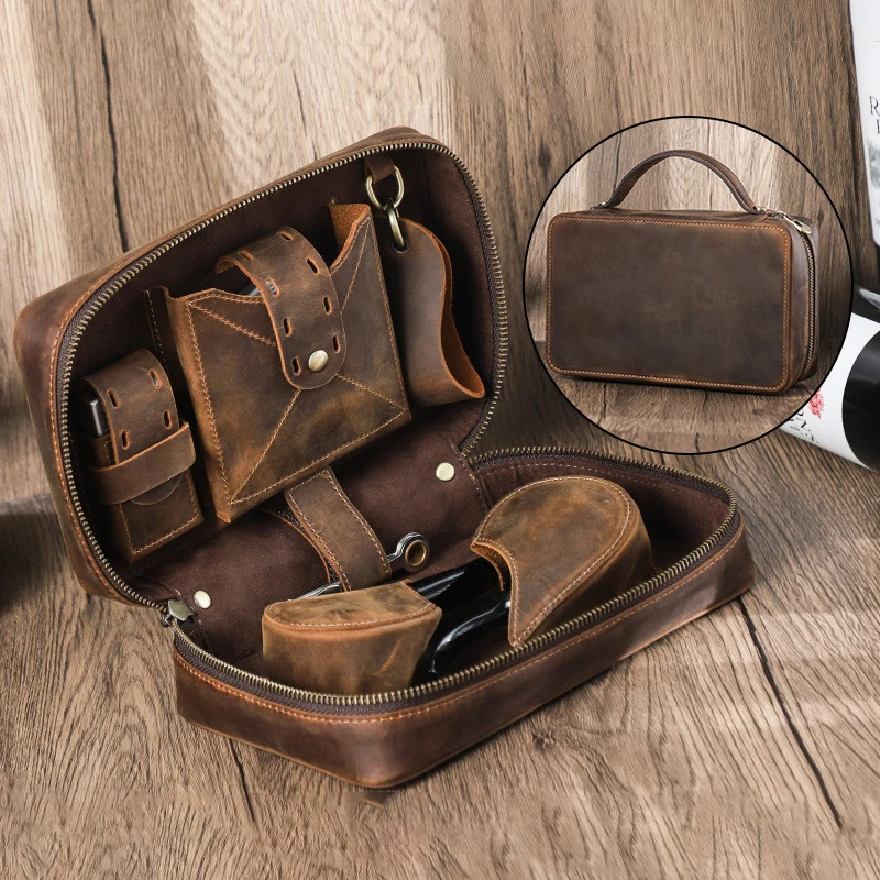 

Genuine Leather Multifuctional Smoking Pipe Bag For Outdoor Travel Handheld Pipe Tobacco Storage Smoking Tools Accessories Pouch