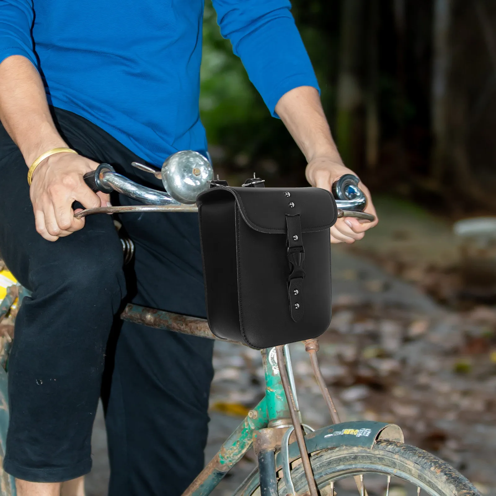 1Pcs PU Motorcycle Fork Bag Waterproof Black Handlebar Saddlebag Spacious Storage for Tools Water Bottle Accessories