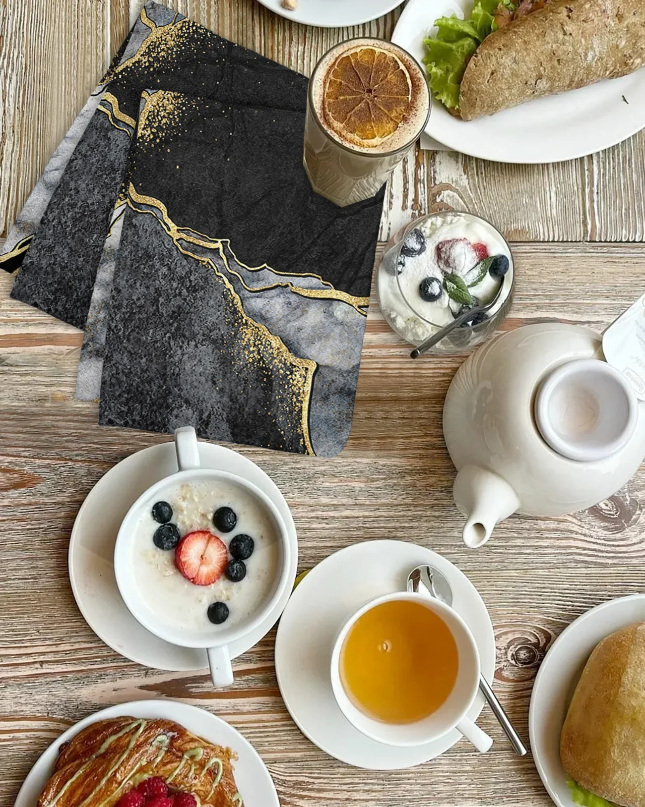 Abstract Black White Marble 40*60cm Tea Towels Absorption Walf Checks Kitchen Soft Cleaning Towel Cloth Napkins Dish Rags