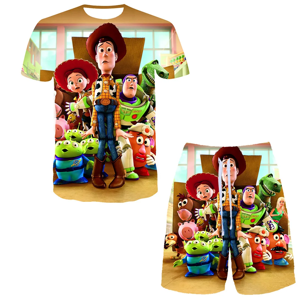 

Disney Toy Story 3D Printed Women Men T-shirt Sets Kids Casual Breathable Clothing Harajuku Beach Shorts Sets