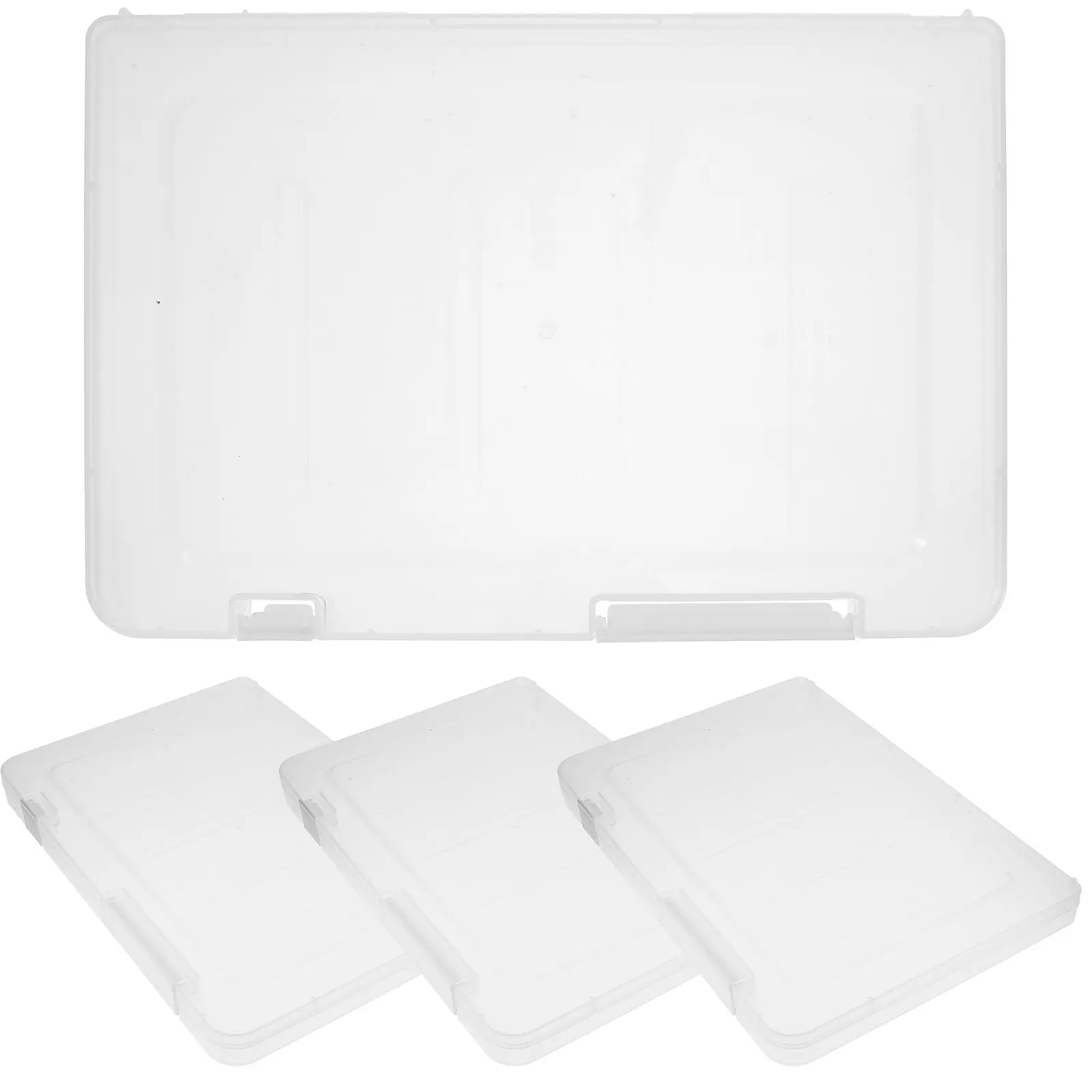 4Pcs A4 Storage Boxes with Lids Transparent PP Document Holder Box for Files Certificates Photos Magazines Book Protector