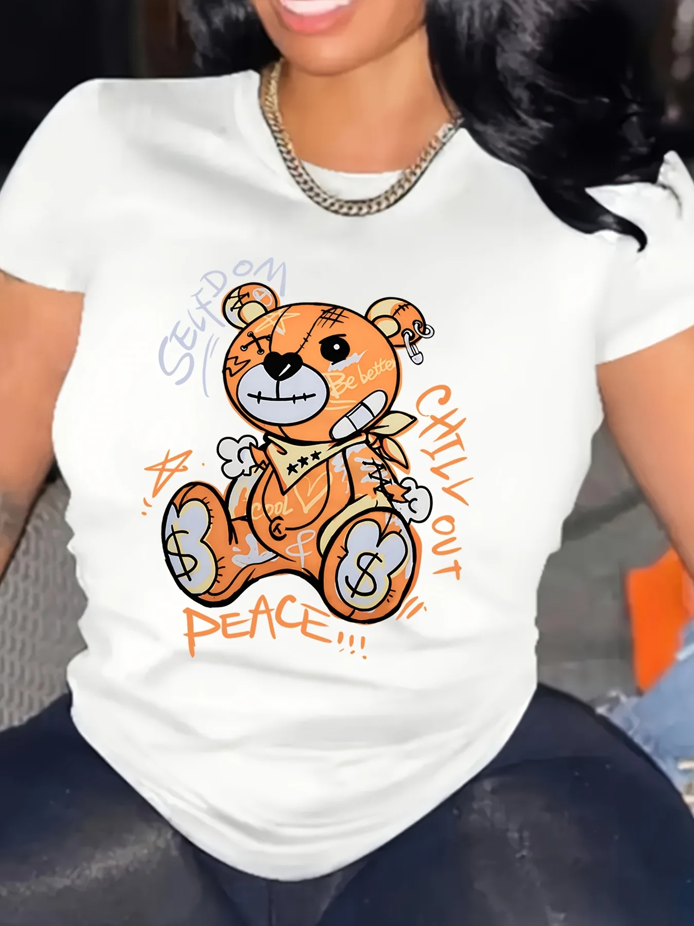 

Cartoon Bear Graphic Printing Summer Autumn Winter Cotton Men and Women T-shirt Short Sleeve Luxury Outdoor Sports Brand