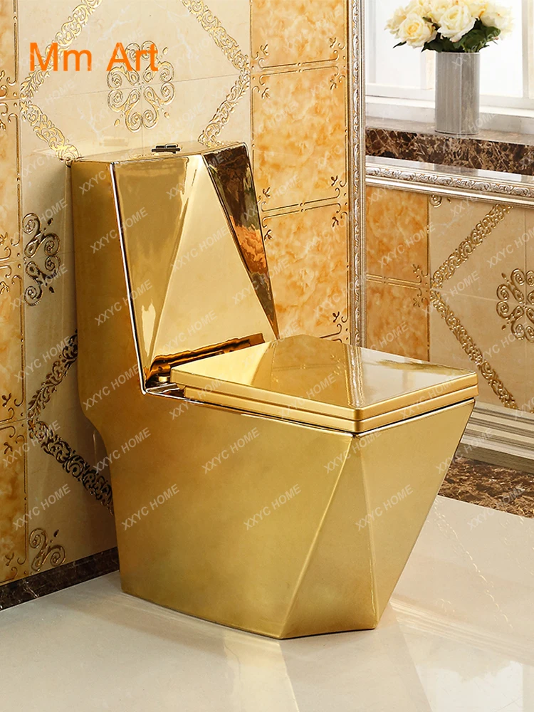 Artistic Golden Diamonds Style One Piece Closestool Siphon Jet Fluishing S-Trap Floor Mounted Luxious Villa Bathroom Seat Toilet