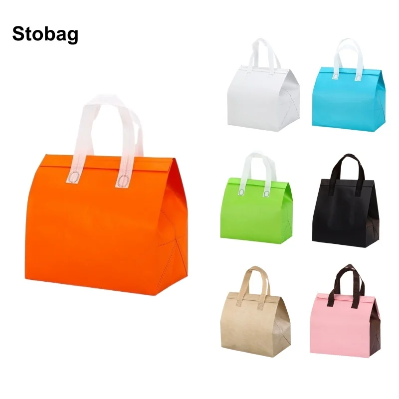 

StoBag 50pcs Wholesale Color Non-woven Insulation Tote Bag Portable Fabric for Food Drinks Package Keep Warm Delivery Pouch
