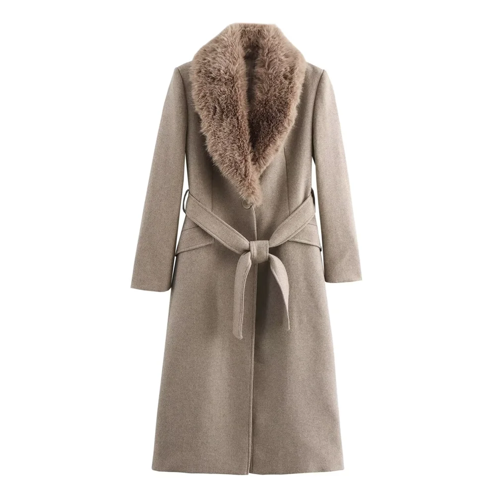 PB&ZA2024 winter new women's clothing fashionable temperament loose artificial fur effect suede collar coat jacket