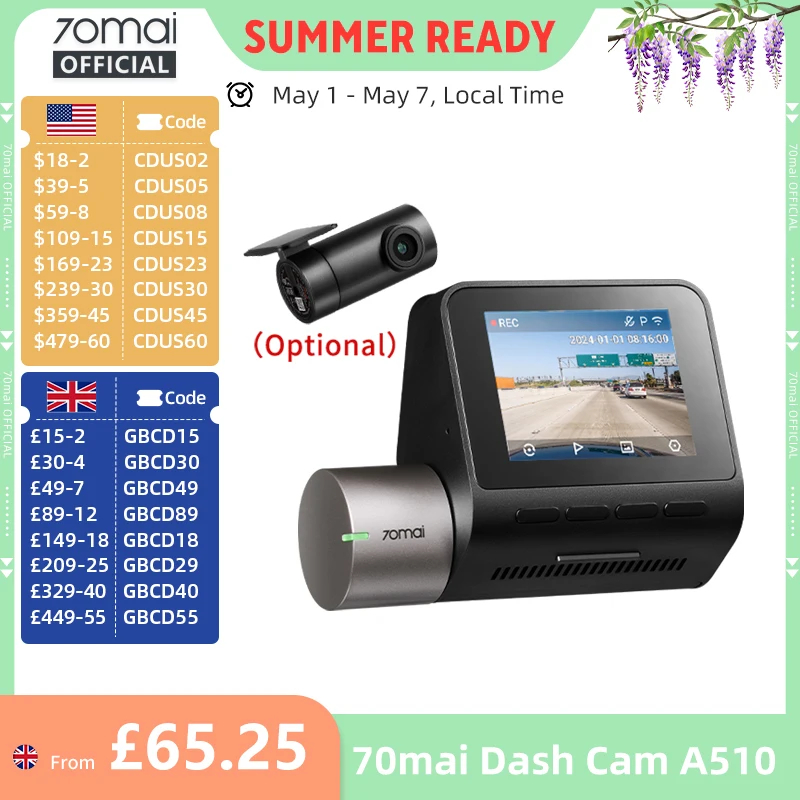 70Mai Dash Cam A510…
