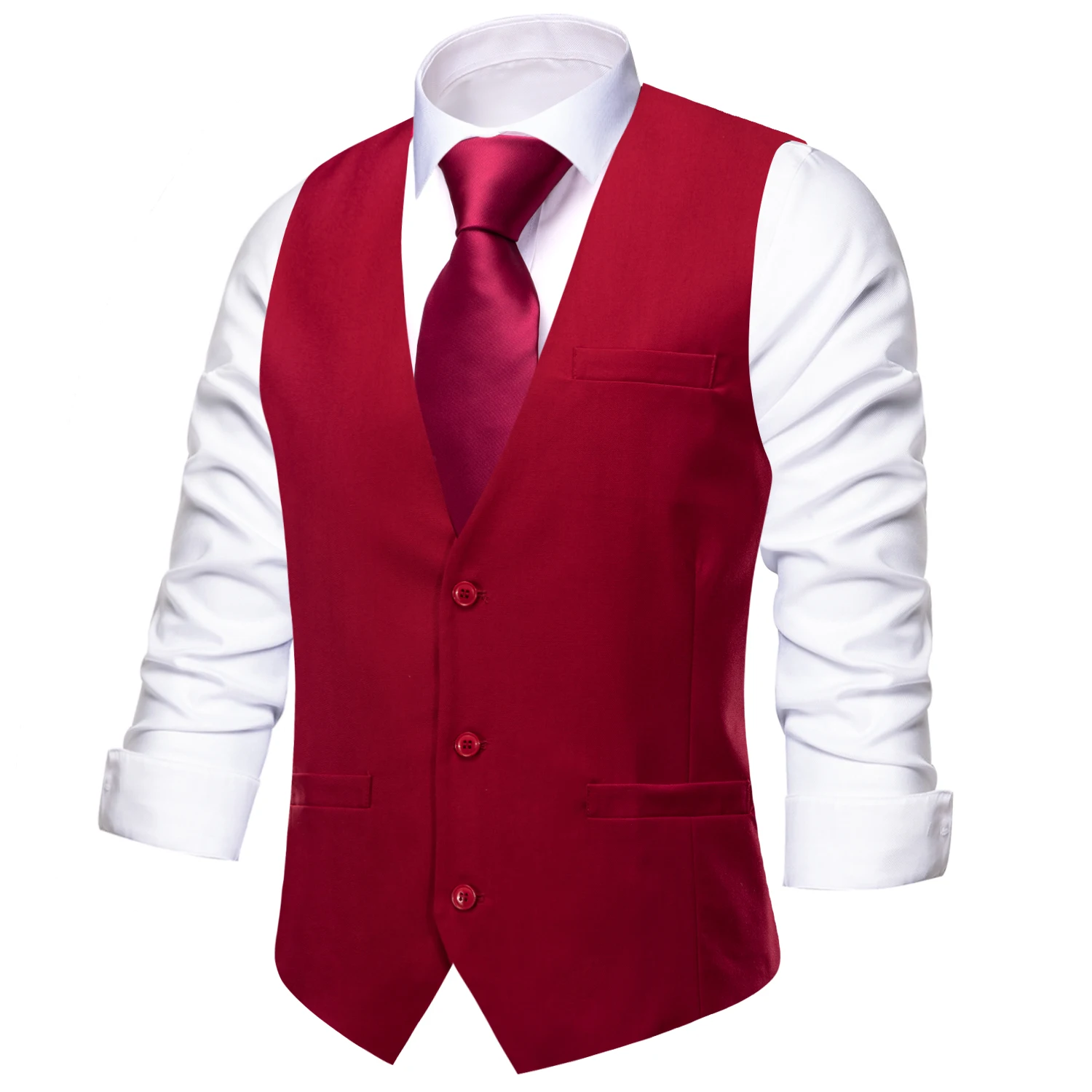 Wedding Red Men's Vest Classic Silk Slim Solid Waistcoat Neck Tie Hanky Cufflinks Set for Men Suit Wedding Party Designer Hi-Tie