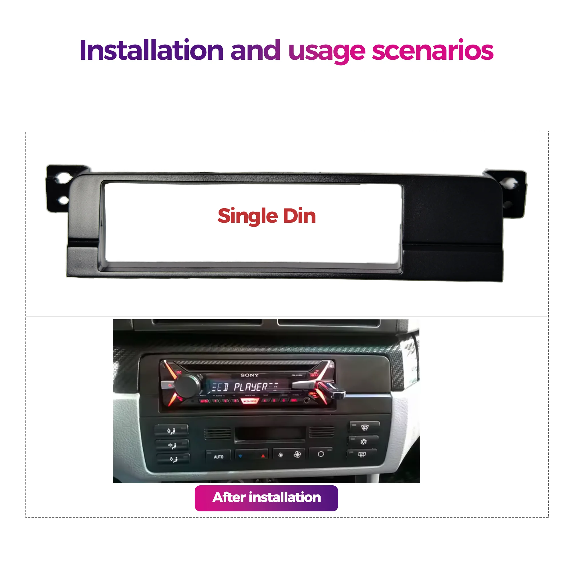 1Din Car Stereo Radio DVD Player Panel Audio Trim Frame for BMW 3-Series (E46) 1998 1999 -2003 2004 2005 Single Din DVD Fascia