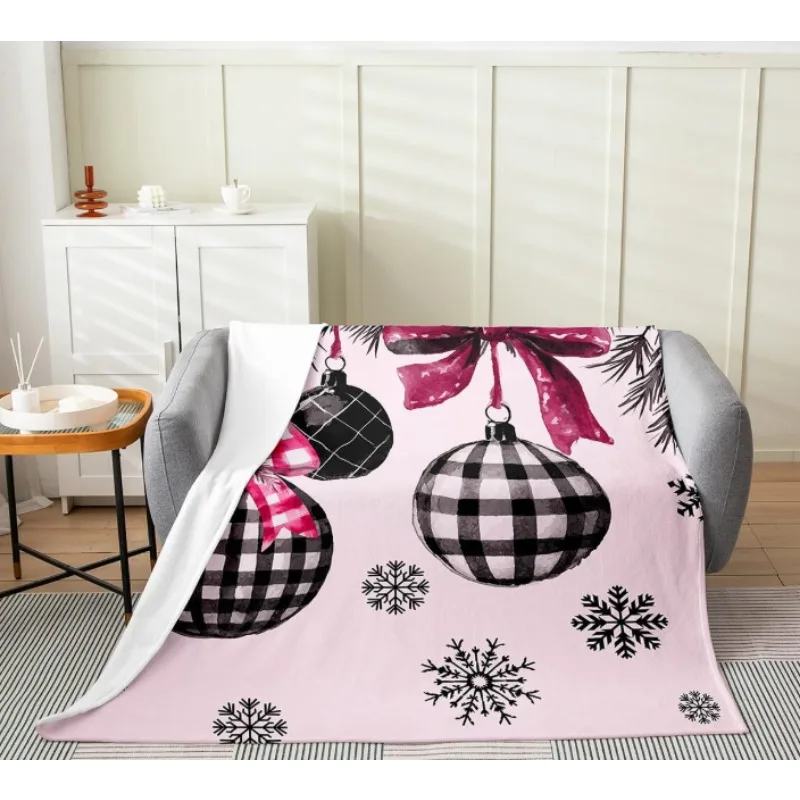 

Рождественское фланелевое одеяло с колокольчиком, милое одеяло с розовым бантом для девочек, С Рождеством, подходит для кровати, дивана, дивана-кровати