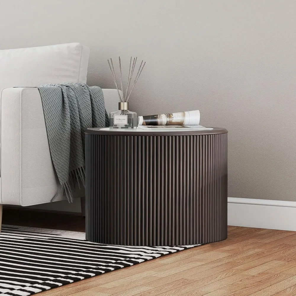 طاولة جانبية مستديرة حديثة منقوشة بالرخام، طاولة قهوة خشبية صغيرة لغرفة المعيشة ومنطقة الأريكة