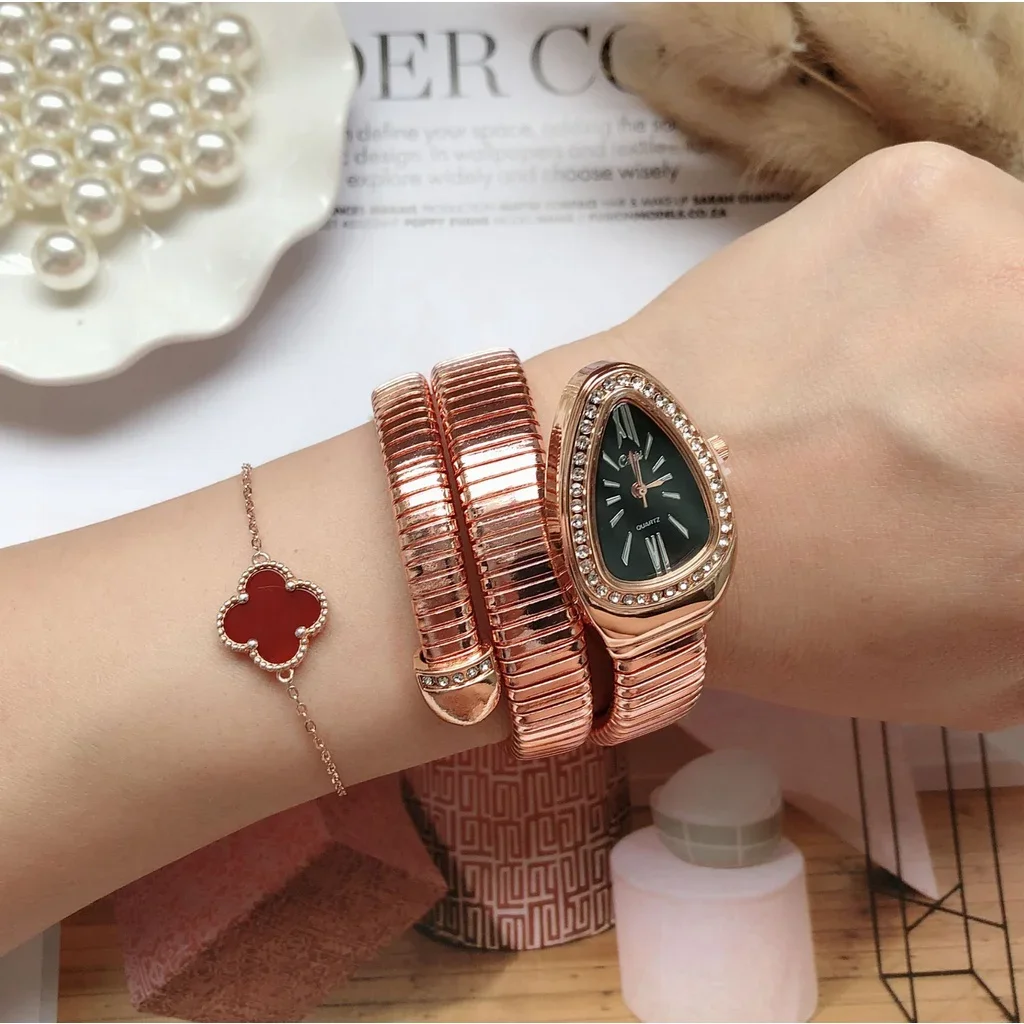 【Ready Stock 】Kegllect Snake Women\'s Watch Personality Diamond Embedding Steel Band Bracelet Watches