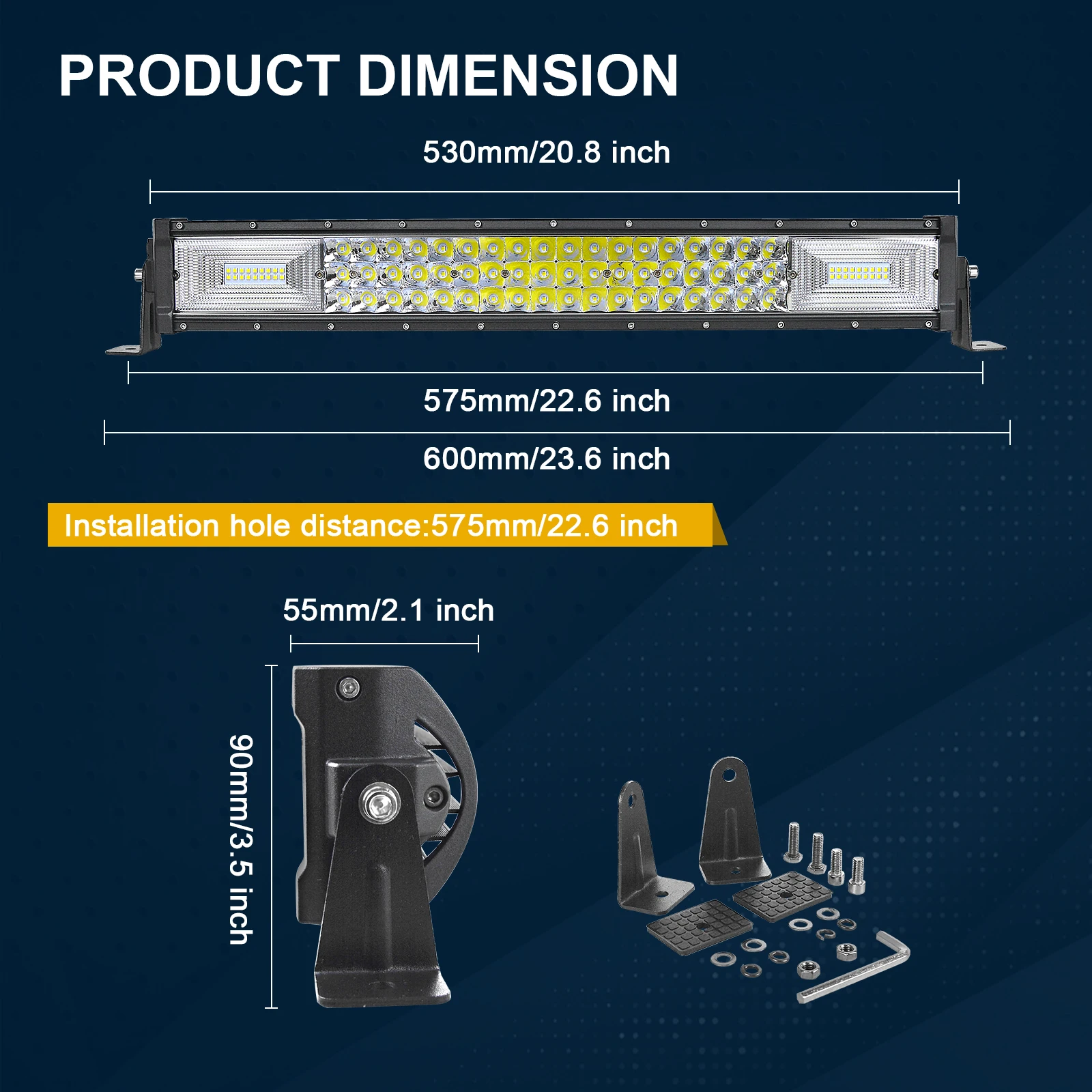 7D 22-52 Zoll 270W-675W Offroad LED-Lichtleiste mit 2x36W Arbeitsleuchten-Kabelset 12V 24V LED-Leiste für Auto Jeep LKW 4x4 ATV Boot – Detail 12