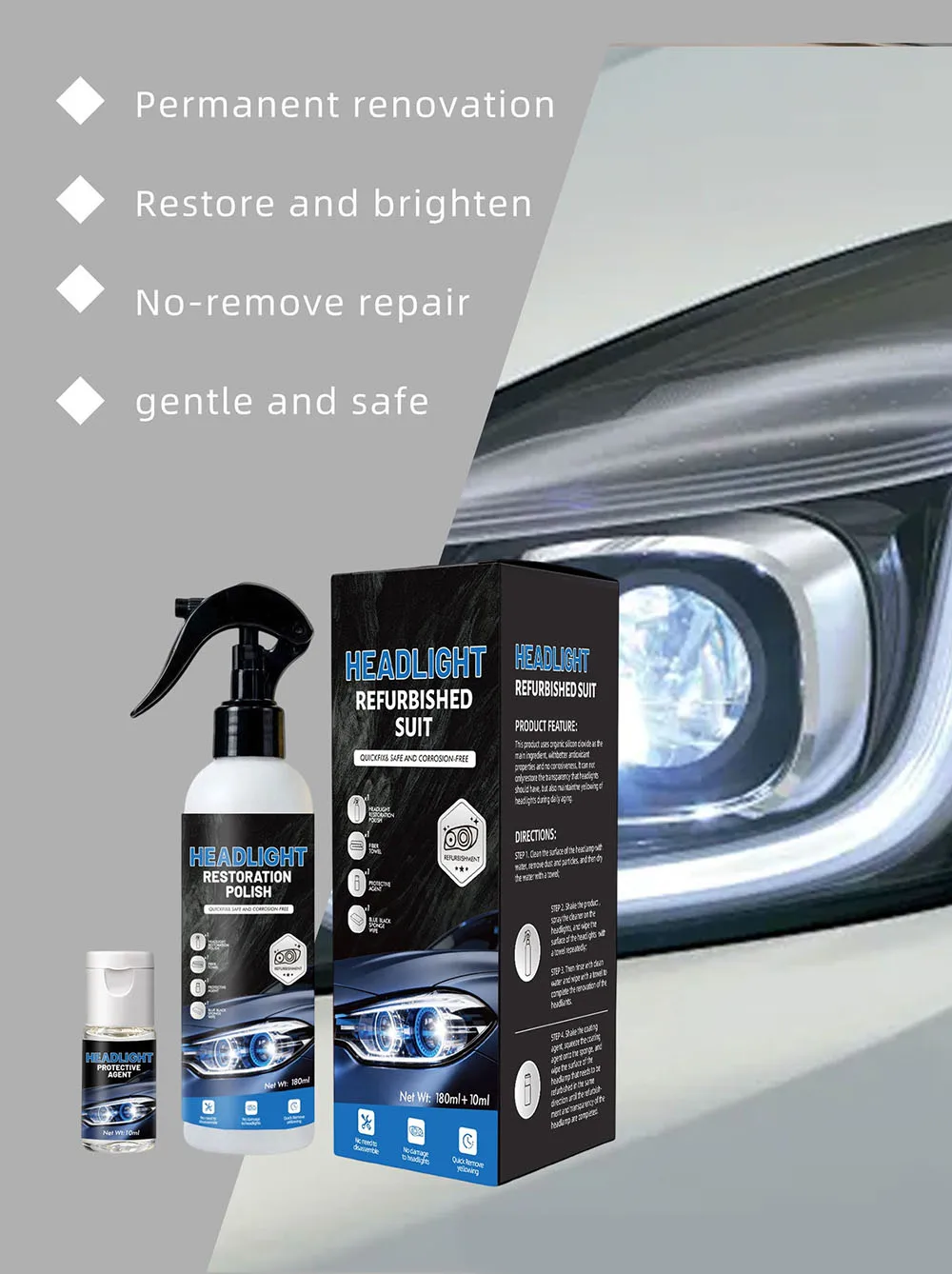 Auto-Scheinwerfer-Reparaturflüssigkeit Scheinwerfer-Restaurierungs-Set Entfernt Vergilbung und Oxidation, Repariert Kratzer, Sorgt für Sicheres Fahren, Auto-Detailing – Detail 4