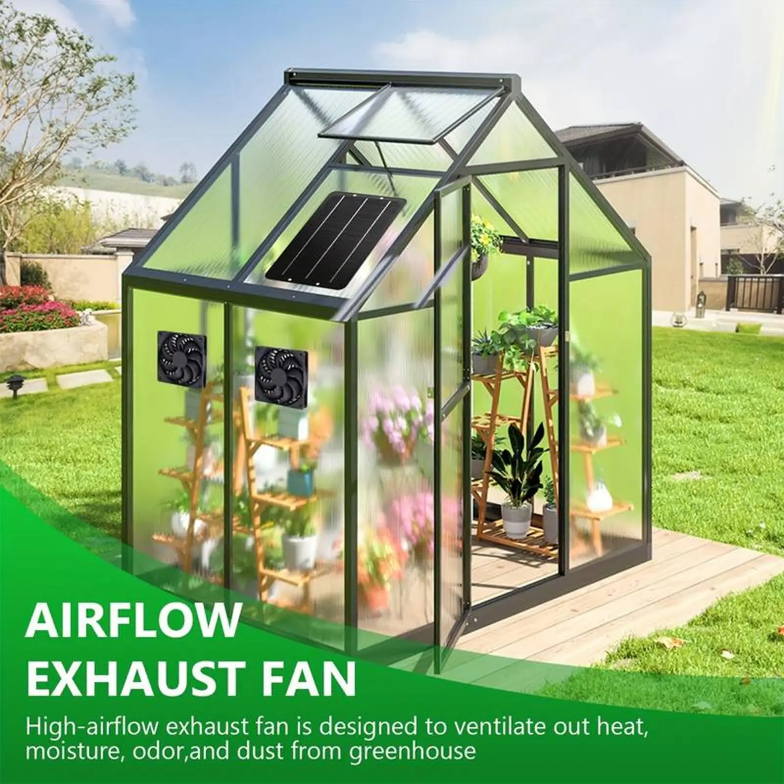 Solar Exhaust Fan Small Waterproof Summer Accessories Summer Greenhouse Ventilation Fan For Garden Backyard Chicken Coop Dog