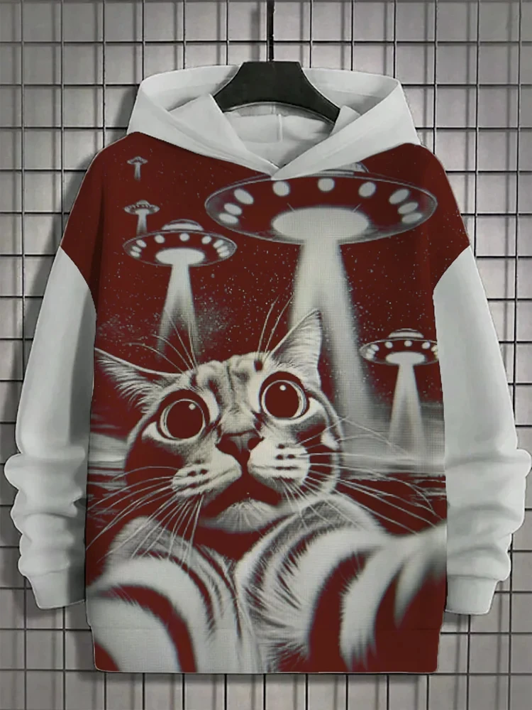 Fun Japanese Harajuku fashion men\'s hoodie casual y2k hoodie men\'s autumn and winter kitten planet pattern sports hoodie