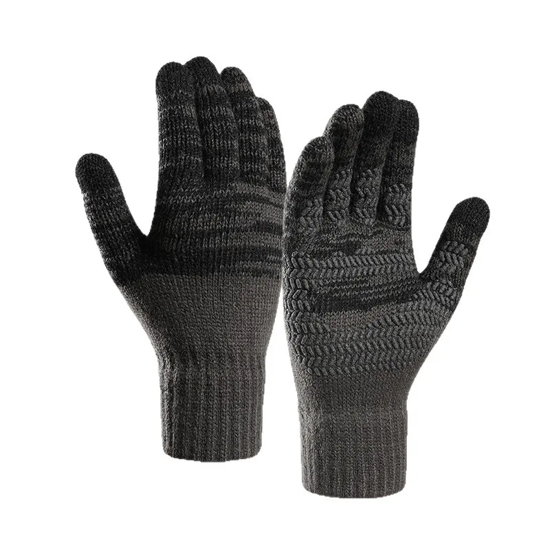 Winter Gloves for Men Knitted Large Size Warm Gloves Cycling Male Office Fleece Non-slip Touch Screen Acrylic Soft Thick Gloves
