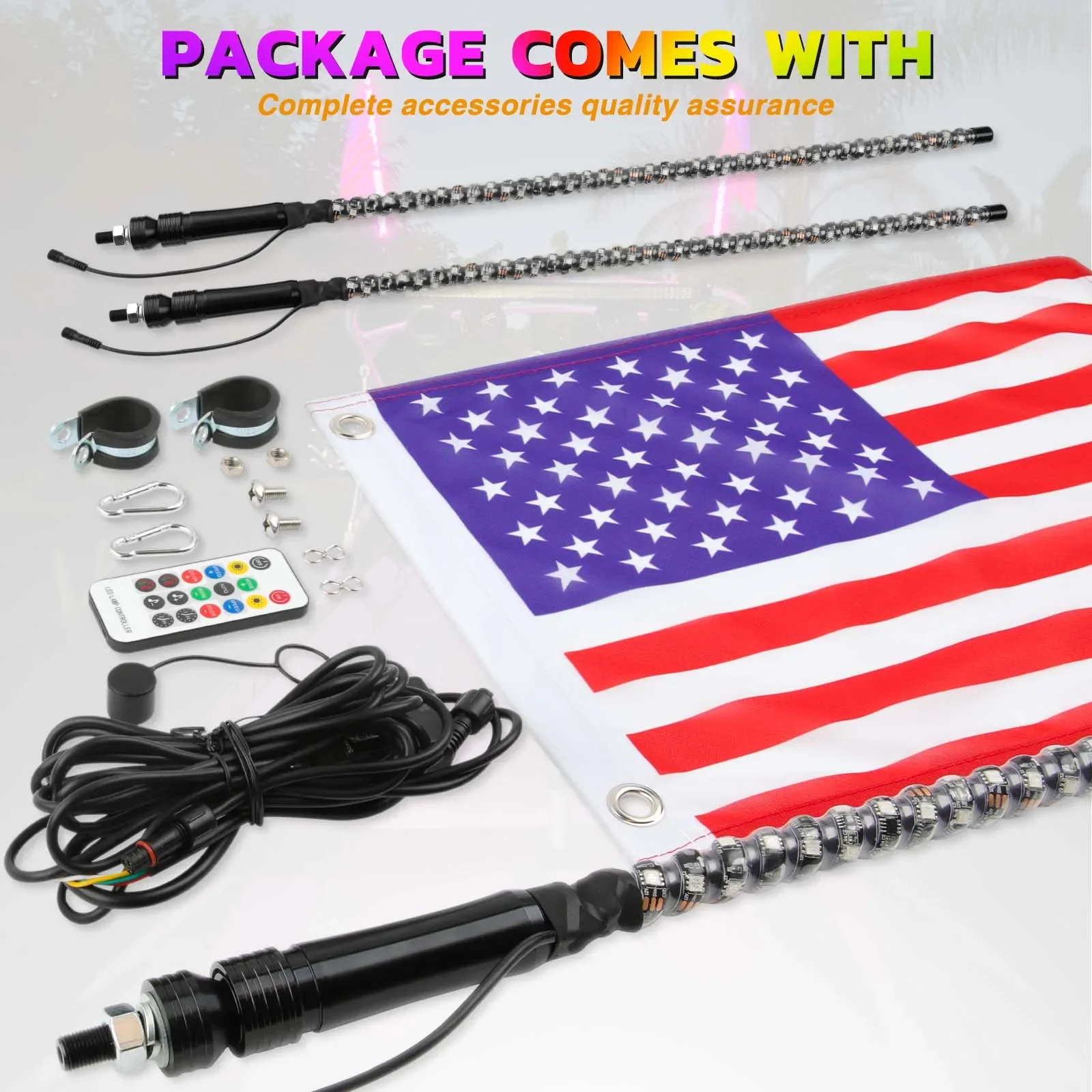 2PCS 1FT 12V Fat Spiral LED Whip Light For Side By Side For UTV APP Control Compatible With Polaris RZR for Can-Am Maverick X3