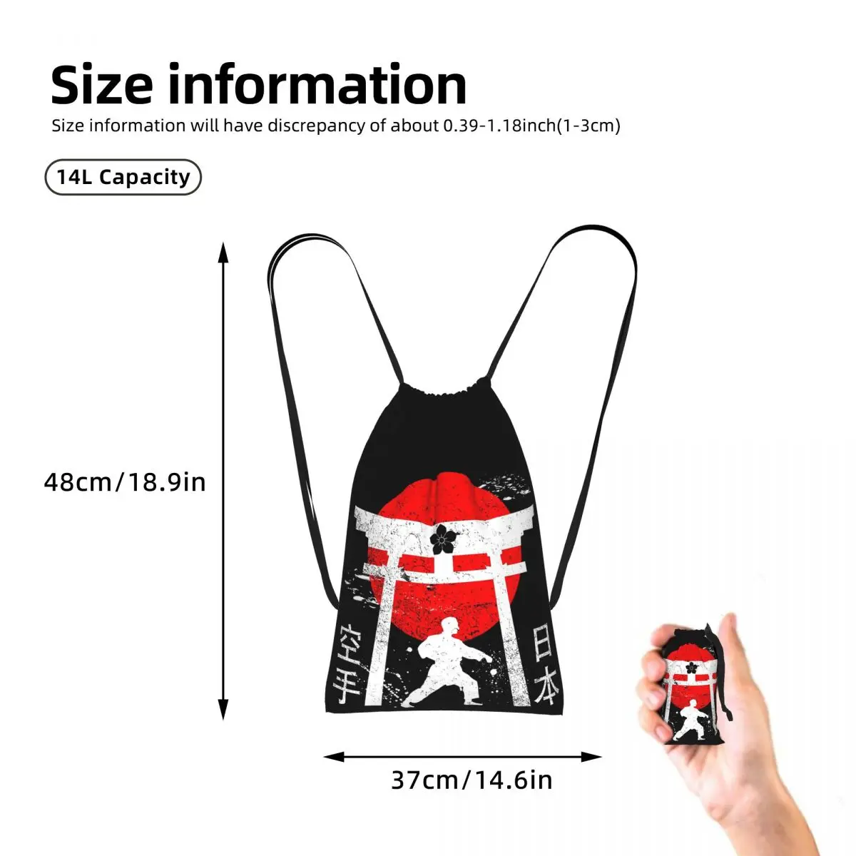 Budo Soul Karate Spirit Martial Arts Drawstring Backpack Sports Gym Bag Portable Travel Drawstring Bag for Men Women