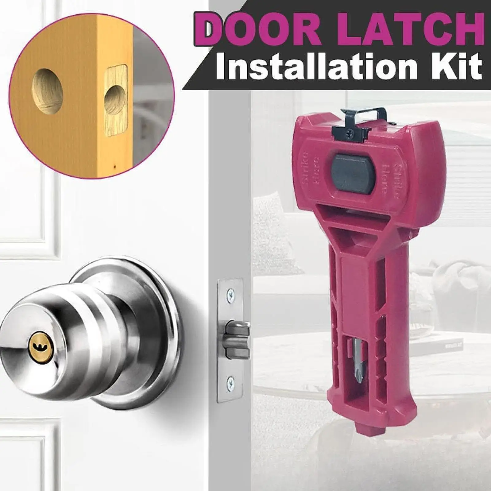 Door Latch Installation Kit Router Bit Square Round Chisel Tool for Door Lock Hole Cutting