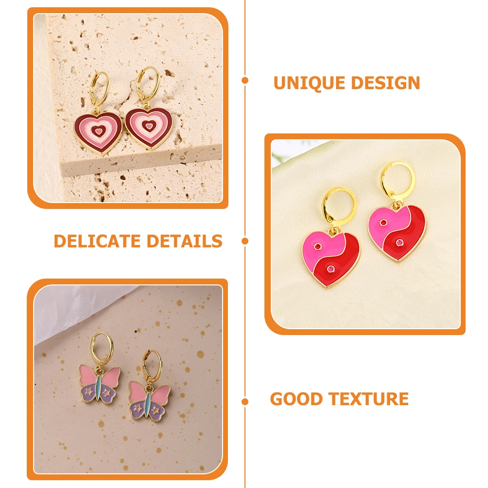 

Heart Butterfly Earrings Alloy Dangle Ear Jewelry Decors for Women Girls Tai Chi Stainless Steel Lady Miss