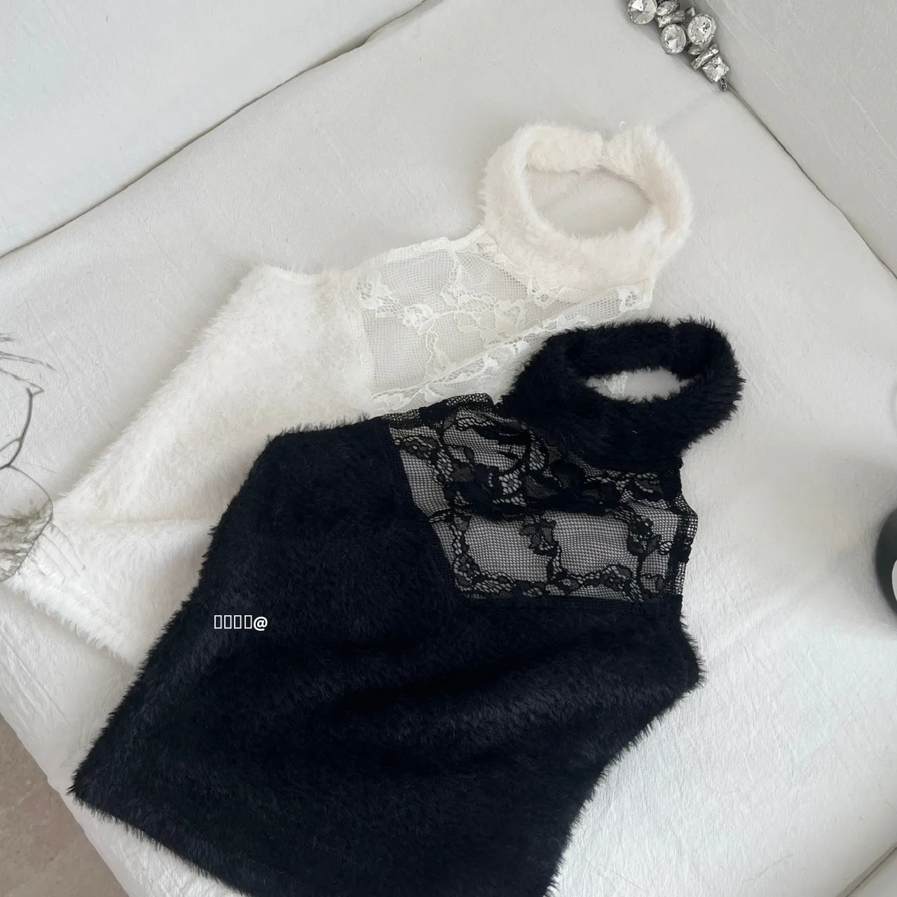 Wiosna 2026 Pure Desire Koronkowa Wstawka Przezroczysta Bluzka typu Top Damska Odzież Wierzchnia Długość ort Poliester