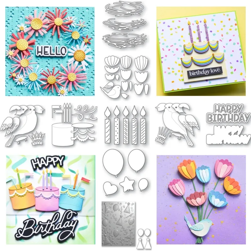 Party Layer Cake Party Time Candles Cutting Die Scrapbook Diary Decoration Stencil Embossing Template DIY Greeting Card Handmade