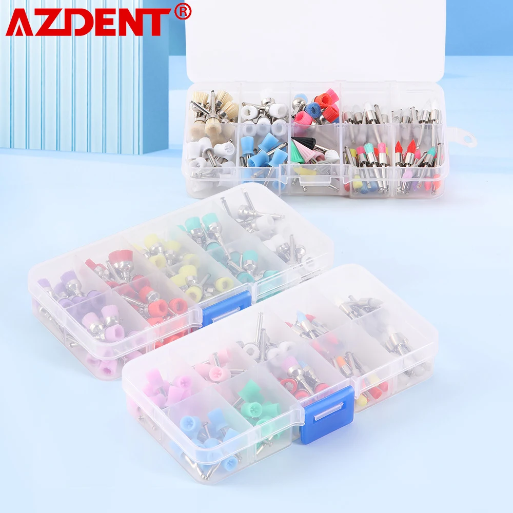 AZDENT 100pcs Dental Polishing Brushes Nylon Colorful Polishing Polisher Disposable for stain removal and polish Dentistry