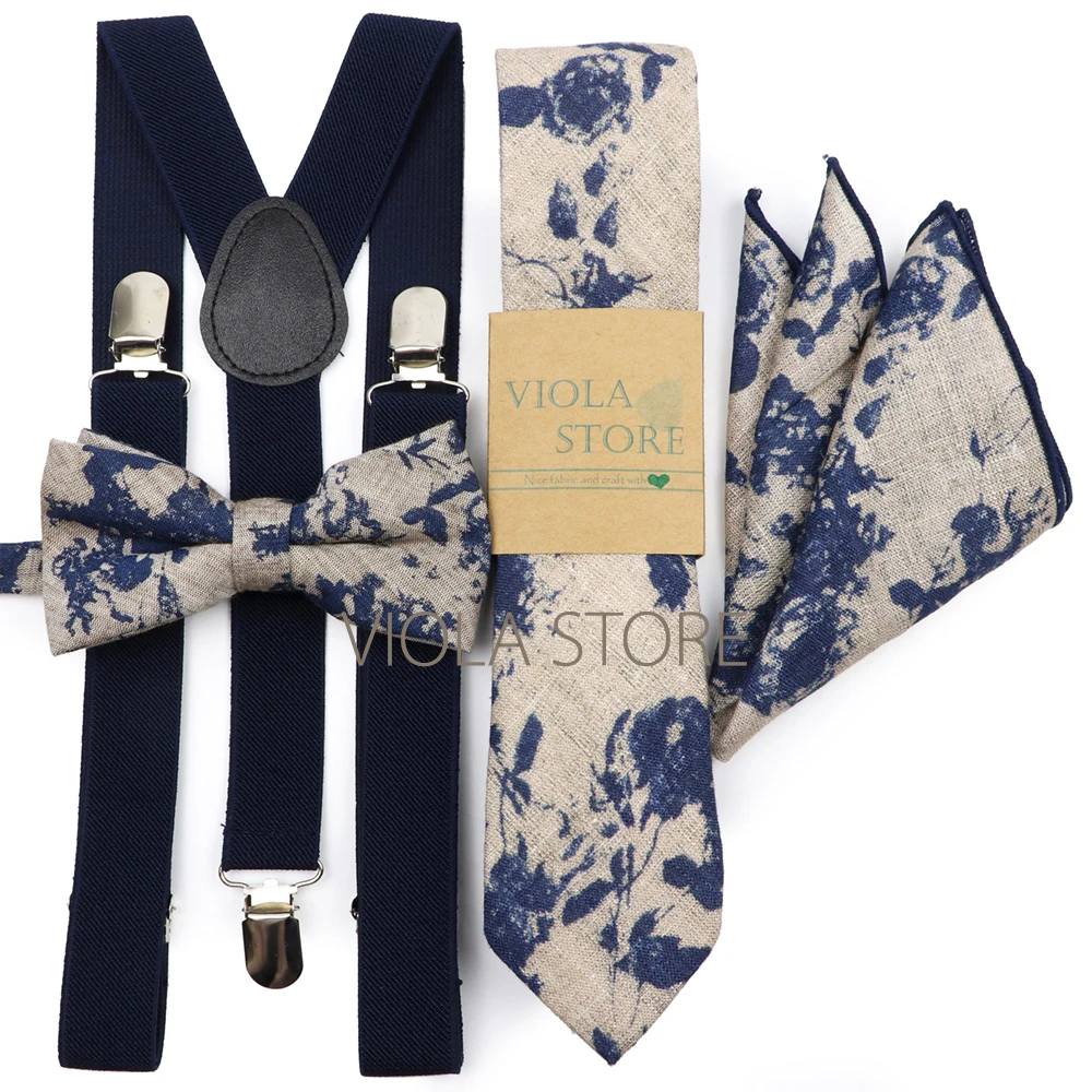 Hot Kleuren Roze Navy Elastische Jarretel Bloemen Katoen Boog 6Cm Tie Pocket Plein Set Mannen Wedding Party Brace Das gift Accessoire