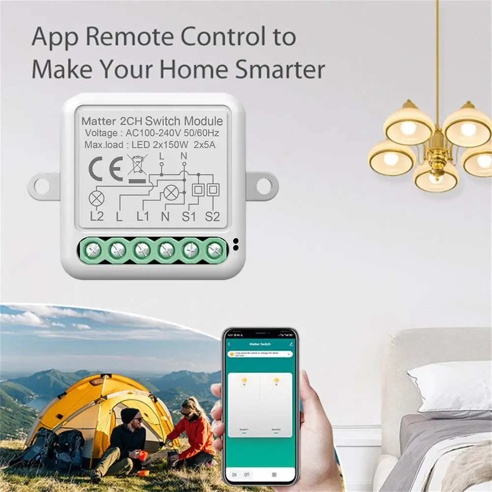 Tenky Matter WiFi Smart Switch Module Relay 2/3/4 Gang Smart Home Works With Homekit Tuya Smartthings Alexa Google Home