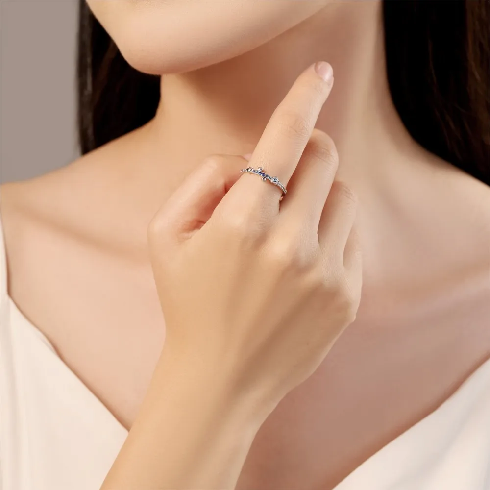 925 Sterling Silver Gradient Zircon Star Closed Ring For Women Finger Ring Personality Jewelry Birthday Party Exquisite Gifts