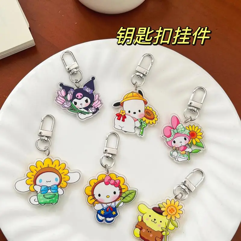 Cartoon Anime Characters Plastics Key Pendant Chain Pochacco Hello Kitty My Melody Kuromi Cinnamoroll Pompom Purin Sanrio Toys