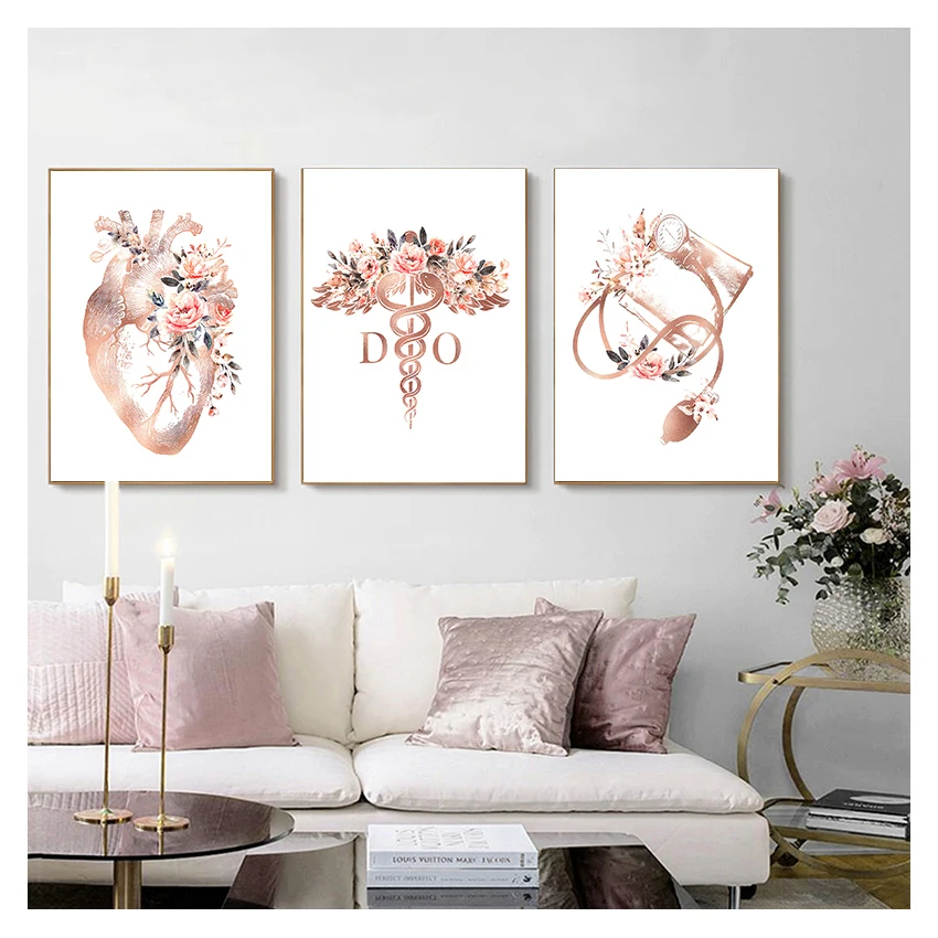 Posters and Prints Cardiologist Office Wall Art Pictures Canvas Painting Decor Doctor Gift Heart Stethoscope EKG Flower Medical