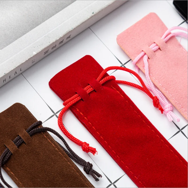 50pcs/lot Velvet Single Pencil Bag Pen Pouch Holder Pen Case With Rope For Rollerball /Fountain/Ballpoint Pen