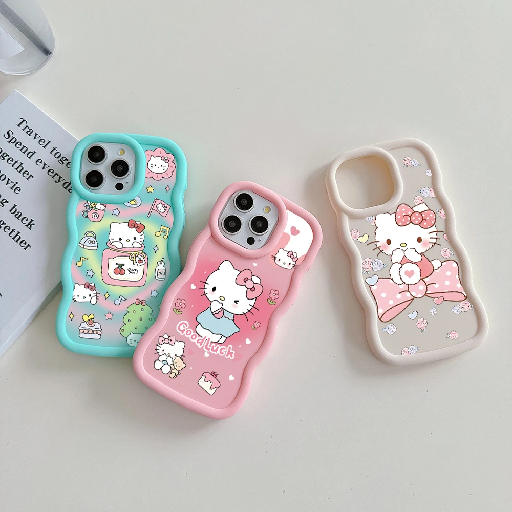 

Cute pink anime Hello Kitty Phone Case for IPhone 15 14 13 12 11 Pro Max XR XS X 7 8 Plus SE20 Candy Color Soft TPU Back Cover