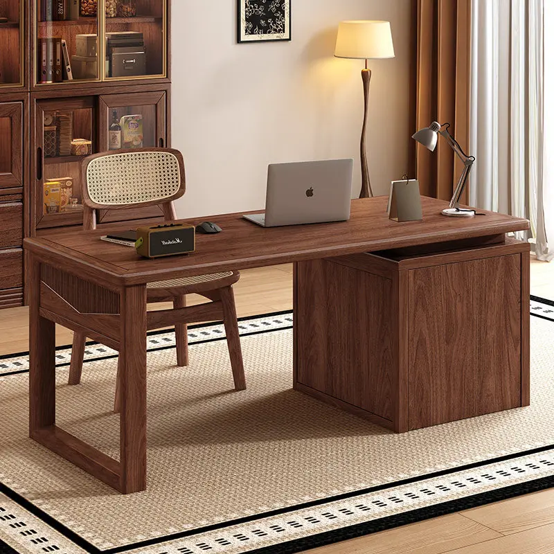 Black walnut solid wood desk, book chair, modern light luxury office, writing desk, study room, simple home