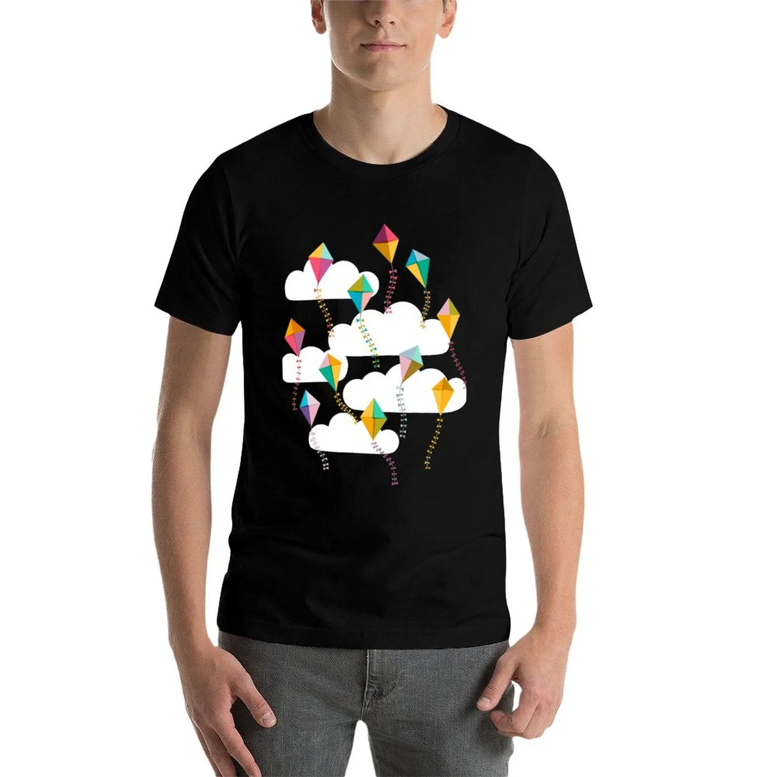 Flying Kites {Sky} Blue Sky and Clouds T-Shirt plain new edition men workout shirt image 4