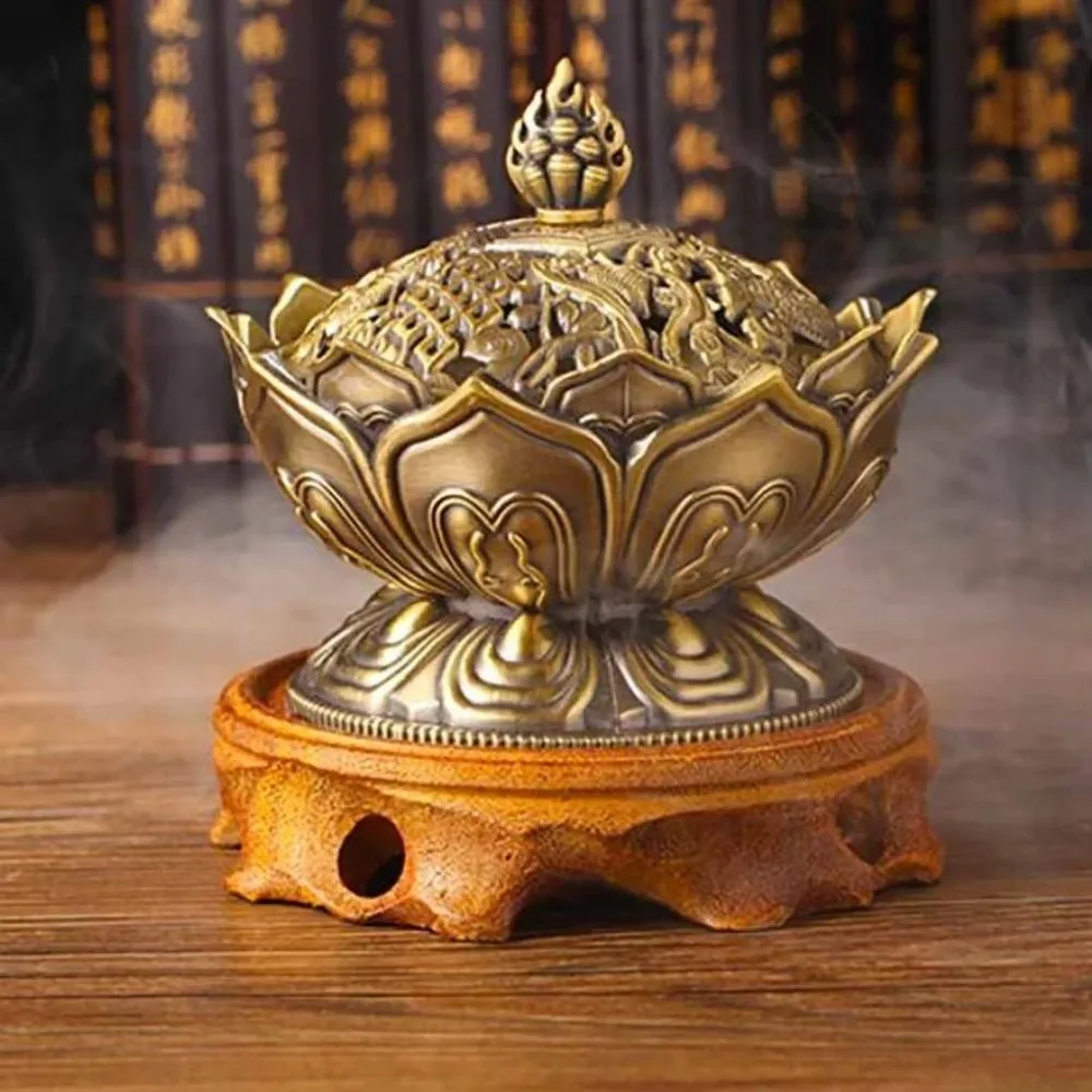 Chinese Lotus Flower Incense Burner Single Layer Incense Tools Alloy Handmade Censer Brass Home Office Decoration