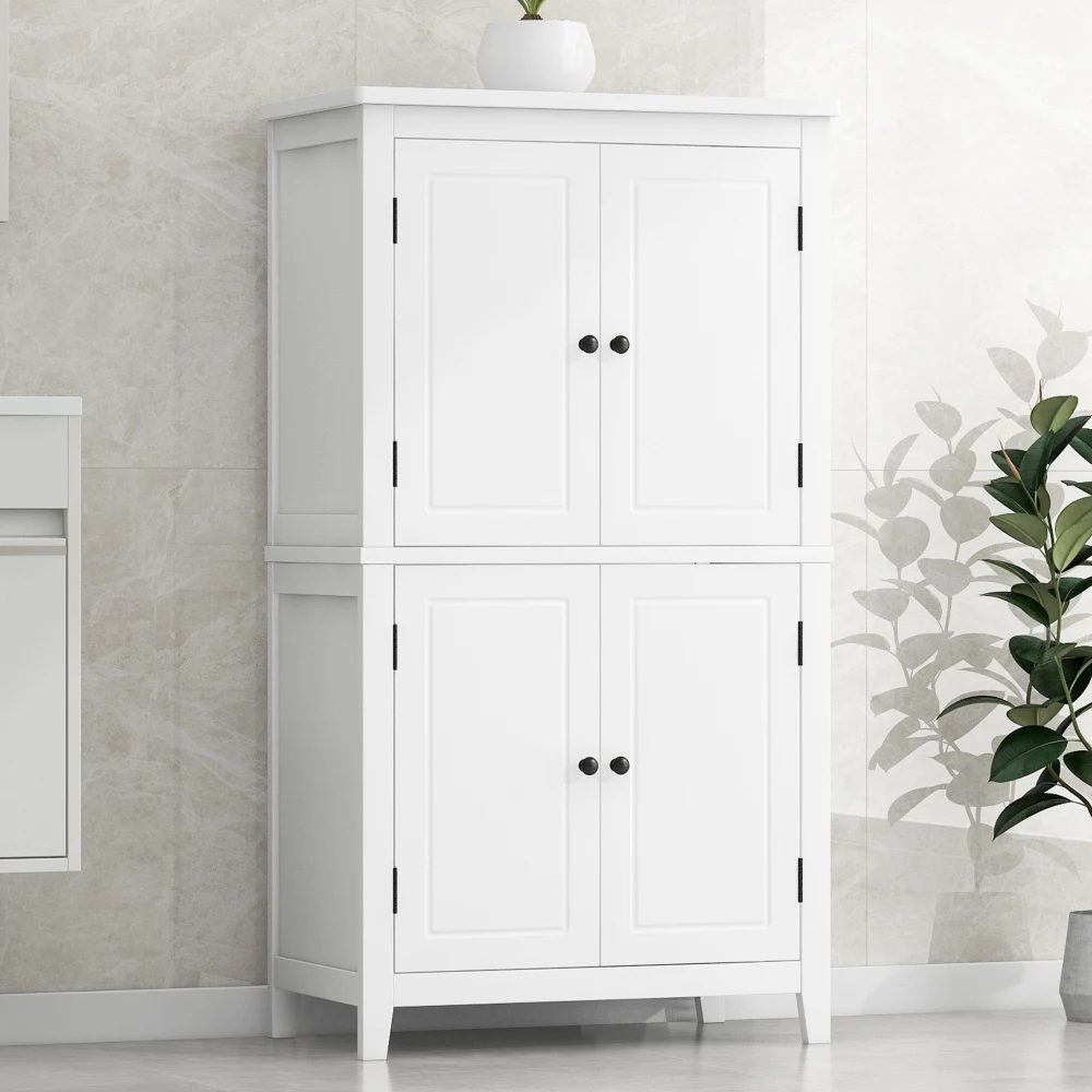 Elegant Bathroom Floor Storage Cabinet, Bathroom Storage Unit, Freestanding Cabinet with 4 Doors, Adjustable Shelves